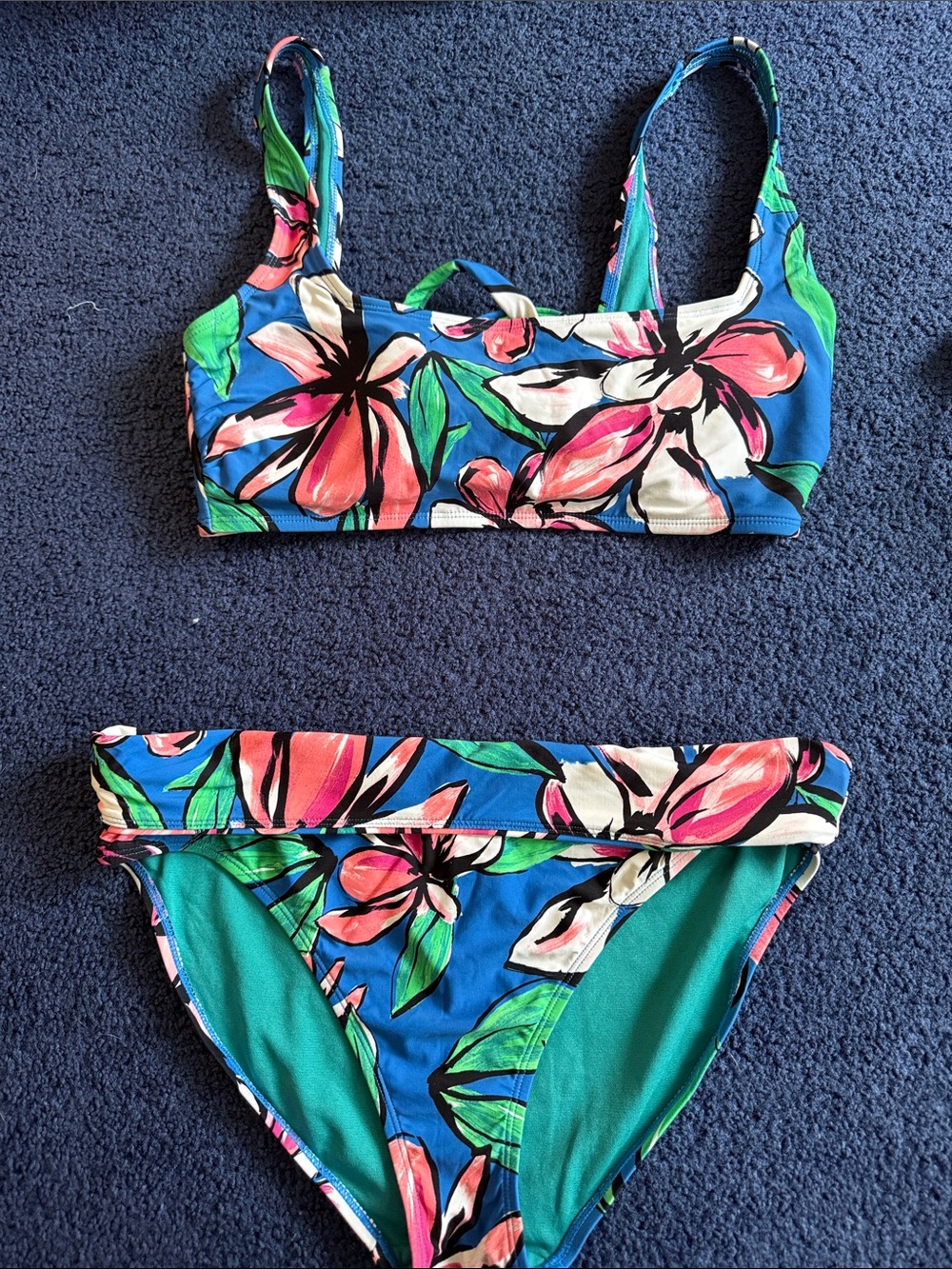 Catalina Blue Floral Two-Piece Bikini with Pink and Green Accents